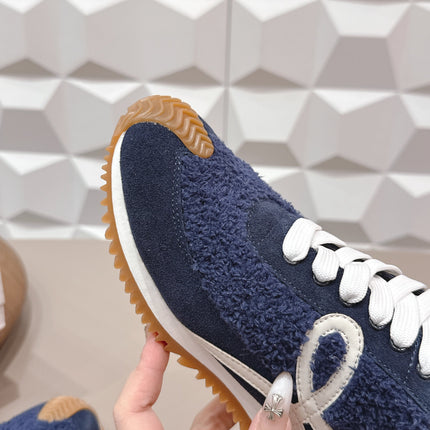 LOEWE 26S FLOW RUNNER SNEAKER IN NAVY BLUE SUEDE AND TEDDY FABRIC AND CALFSKIN