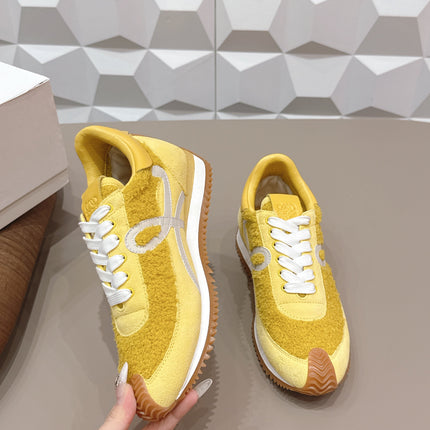 LOEWE 26S FLOW RUNNER SNEAKER IN YELLOW SUEDE AND TEDDY FABRIC AND CALFSKIN