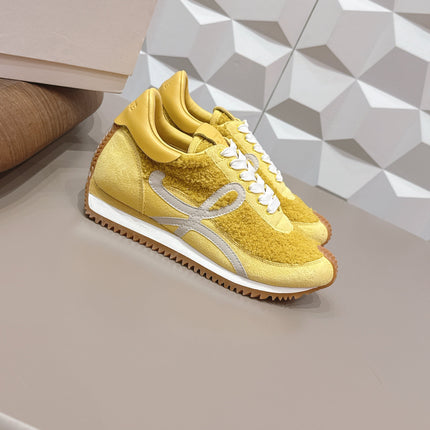 LOEWE 26S FLOW RUNNER SNEAKER IN YELLOW SUEDE AND TEDDY FABRIC AND CALFSKIN