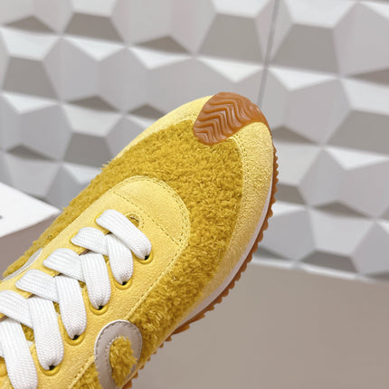 LOEWE 26S FLOW RUNNER SNEAKER IN YELLOW SUEDE AND TEDDY FABRIC AND CALFSKIN