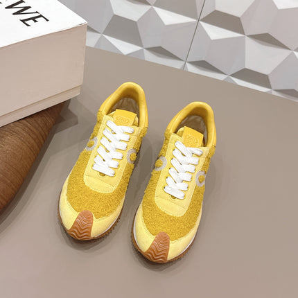 LOEWE 26S FLOW RUNNER SNEAKER IN YELLOW SUEDE AND TEDDY FABRIC AND CALFSKIN