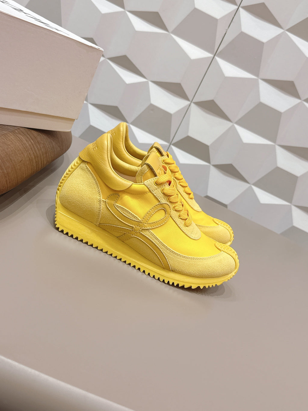 LOEWE 26S FLOW RUNNER SNEAKER IN YELLOW SUEDE AND CALFSKIN