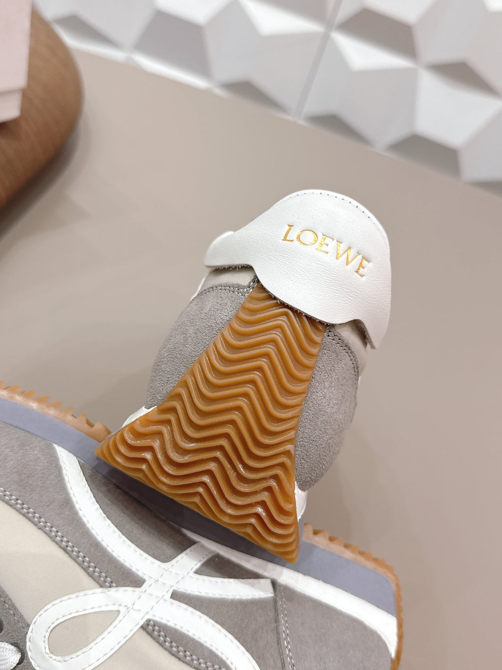 LOEWE 26S FLOW RUNNER SNEAKER IN DARK GRAY SUEDE AND WHITE CALFSKIN