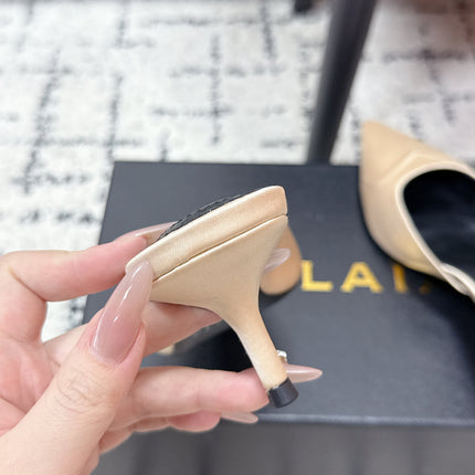ALAIA 26S HEELED MULES 65 MM IN IVORY BEIGE SATIN