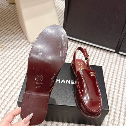 CHANEL 26S SLINGBACK LOAFERS IN DARK RED GLOSSY CALFSKIN