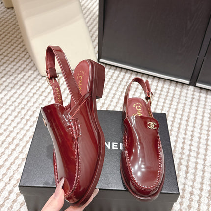 CHANEL 26S SLINGBACK LOAFERS IN DARK RED GLOSSY CALFSKIN