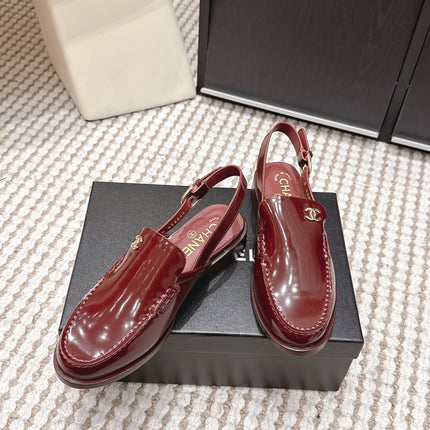 CHANEL 26S SLINGBACK LOAFERS IN DARK RED GLOSSY CALFSKIN