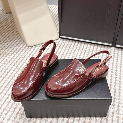 CHANEL 26S SLINGBACK LOAFERS IN DARK RED GLOSSY CALFSKIN