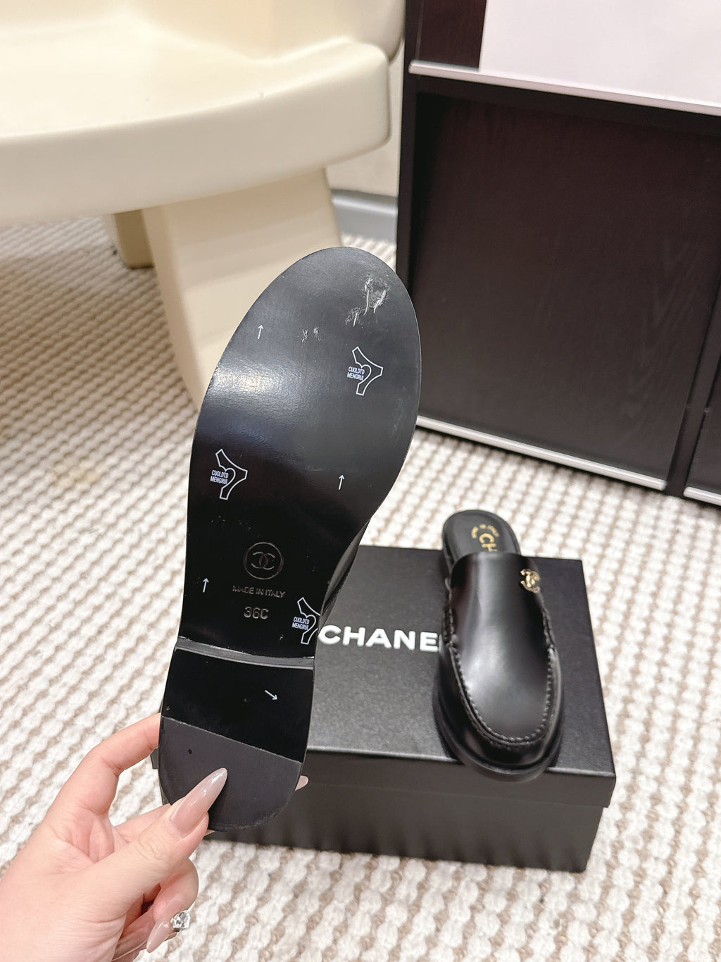 CHANEL 26S LOAFER MULES IN BLACK CALFSKIN