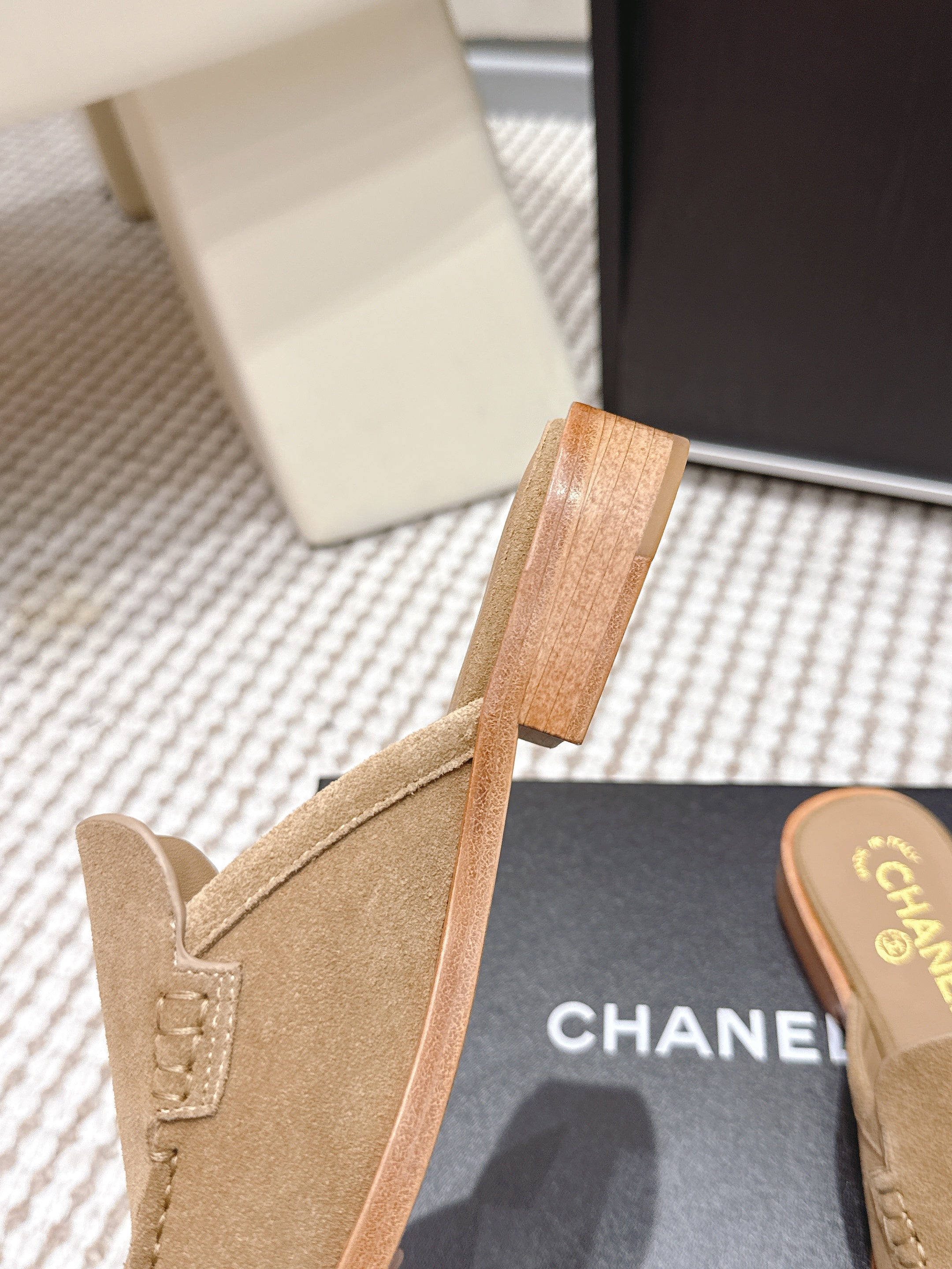 CHANEL 26S LOAFER MULES IN LIGHT BROWN SUEDE