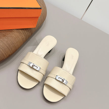 HM 26S KELLY HEEL SANDAL 50MM IN LIGHT YELLOW CALFSKIN SILVER HARDWARE