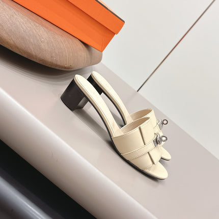 HM 26S KELLY HEEL SANDAL 50MM IN LIGHT YELLOW CALFSKIN SILVER HARDWARE
