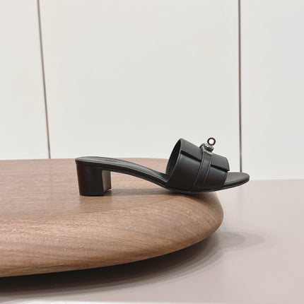 HM 26S KELLY HEEL SANDAL 50MM IN BLACK CALFSKIN SILVER HARDWARE