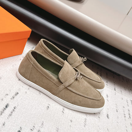 HM 26S KELLY PARIS LOAFERS IN OLIVE BROWN SUEDE SILVER HARDWARE