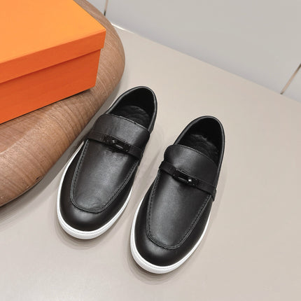 HM 26S KELLY PARIS LOAFERS IN BLACK CALFSKIN BLACK HARDWARE