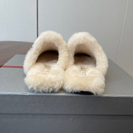 PRADA 25S CLOGS IN LIGHT BROWN SUEDE FUR-LINED
