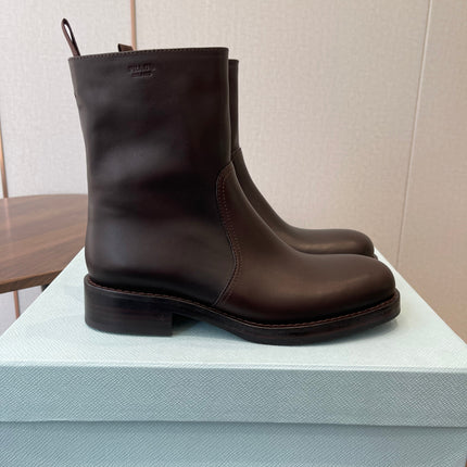 PRADA 25S COWBOY BOOTS IN DARK BROWN CALFSKIN