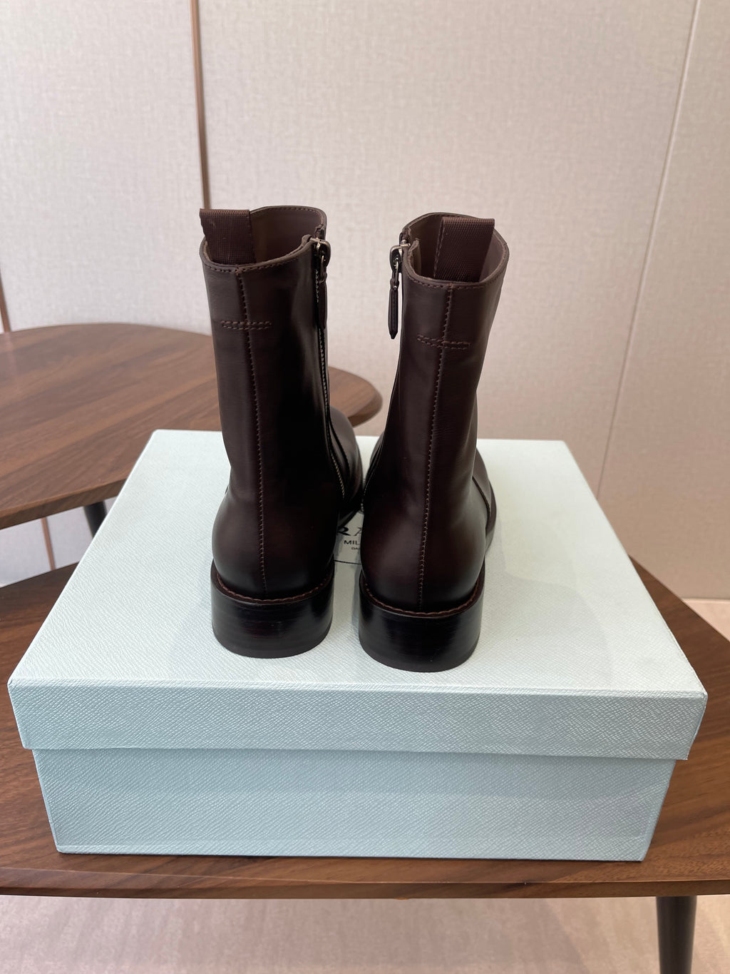 PRADA 25S COWBOY BOOTS IN DARK BROWN CALFSKIN