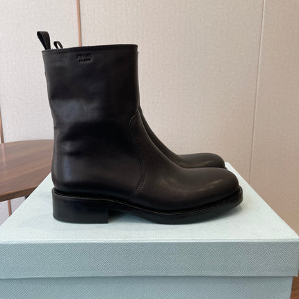 PRADA 25S COWBOY BOOTS IN DARK BLACK-BROWN CALFSKIN