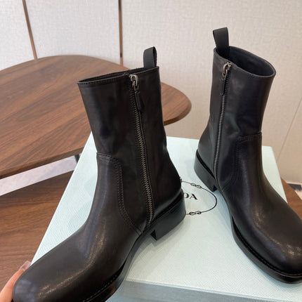 PRADA 25S COWBOY BOOTS IN DARK BLACK-BROWN CALFSKIN