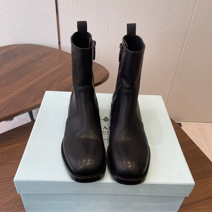 PRADA 25S COWBOY BOOTS IN DARK BLACK-BROWN CALFSKIN