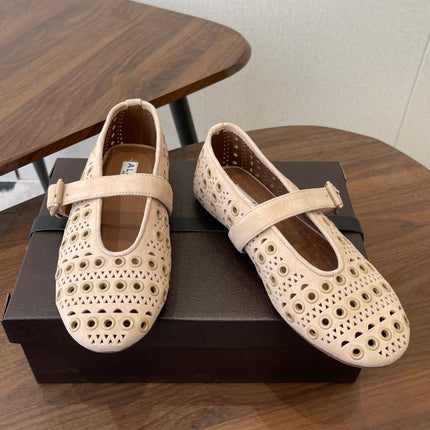 ALAIA 26S MARY JANE FLATS IN BEIGE SUEDE