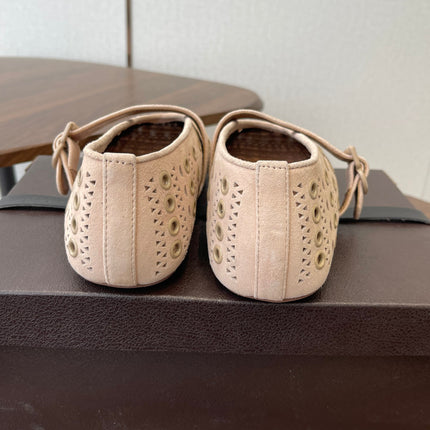ALAIA 26S MARY JANE FLATS IN BEIGE SUEDE
