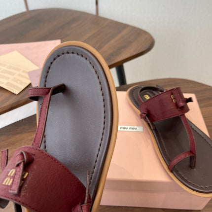 MIUMIU 26S FLIP FLOPS IN DARK BROWN AND BURGUNDY RED CALFSKIN