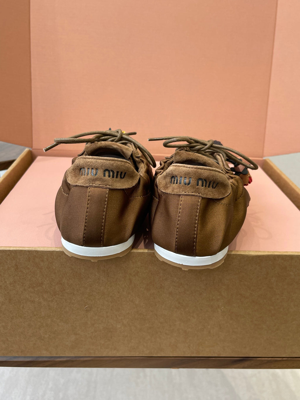 MIUMIU 26S SNEAKERS IN DARK BROWN PLUME SATIN