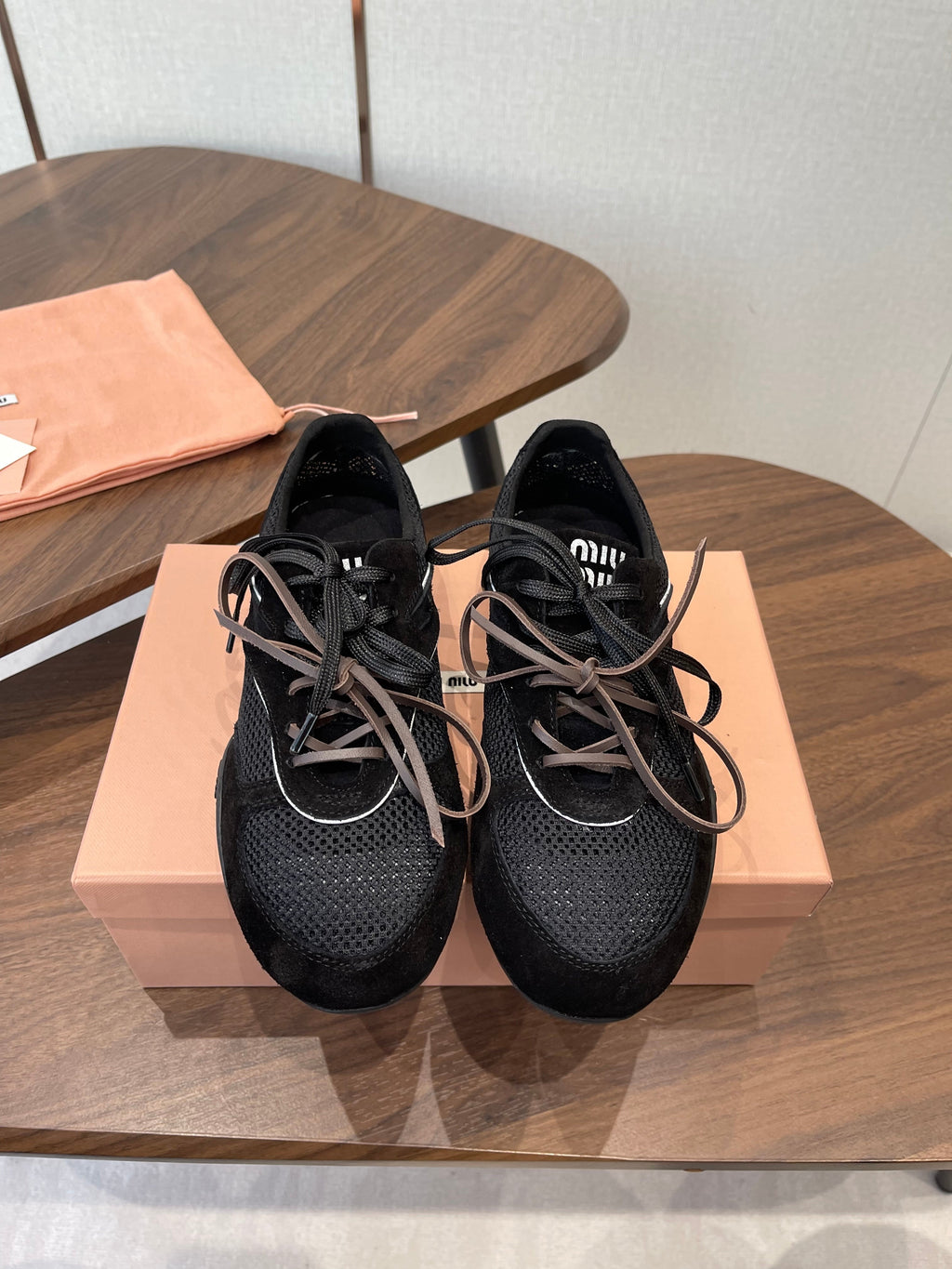 MIUMIU 26S SNEAKERS IN BLACK MESH AND SUEDE