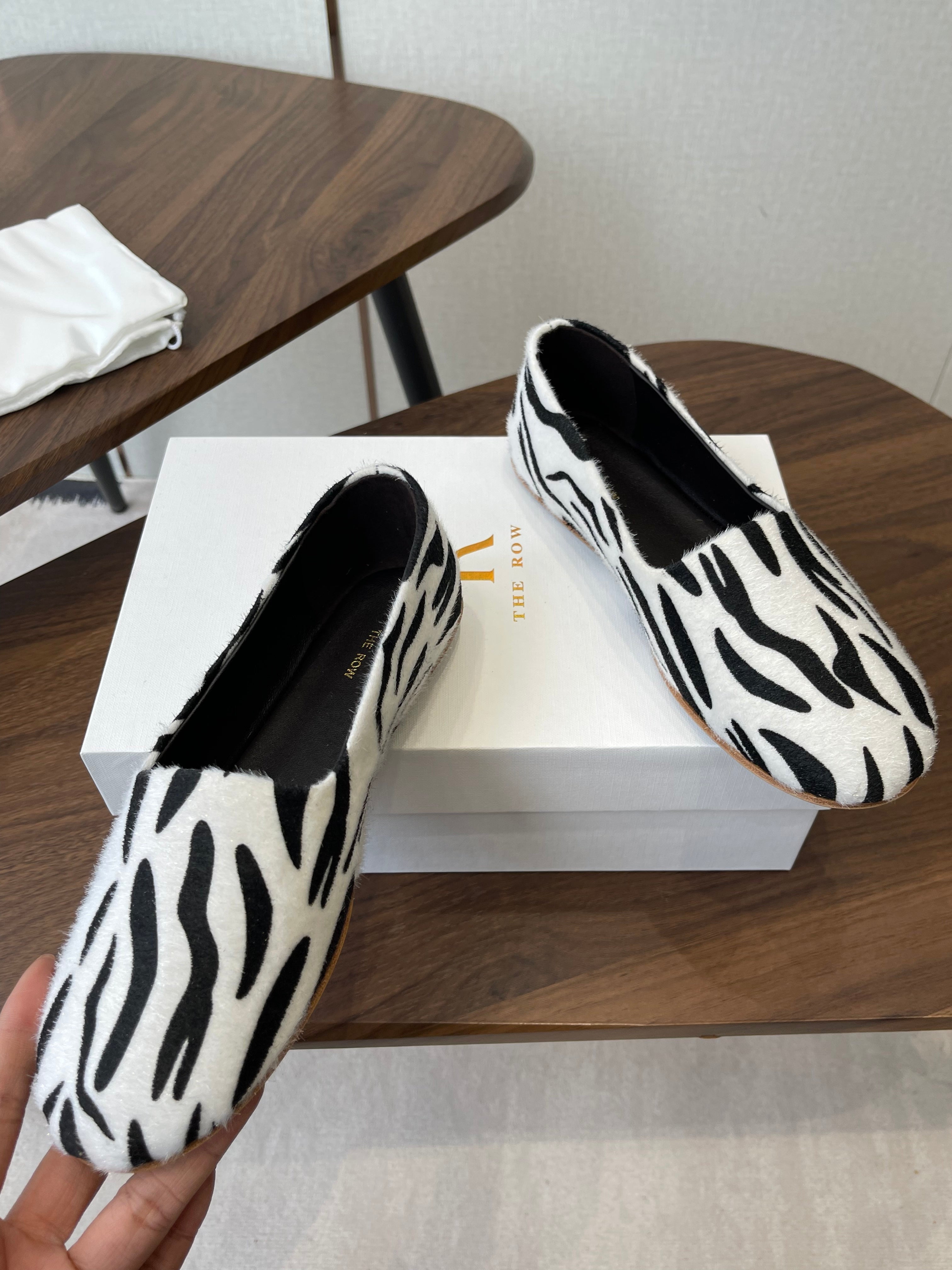 THE ROW 26S MARY JANES IN WHITE ZEBRA PRINT PONY HAIR
