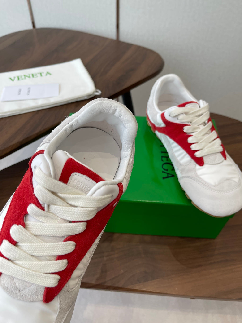 BOTTEGA VENETA 26S ORBIT FLASH SNEAKERS IN WHITE AND RED SUEDE
