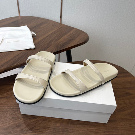 THE ROW 26S DOUBLE STRAP FLAT SANDALS IN IVORY WHITE CALFSKIN