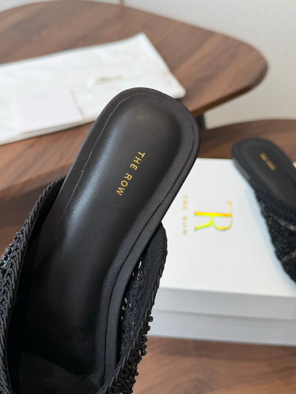 THE ROW 26S PEARL EMBELLISHED CROCHET MULE FLATS IN BLACK