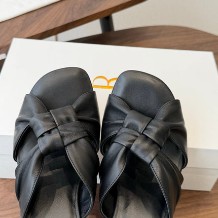 THE ROW 26S KNOT HEELED SLIDE SANDALS 35MM IN BLACK LAMBSKIN