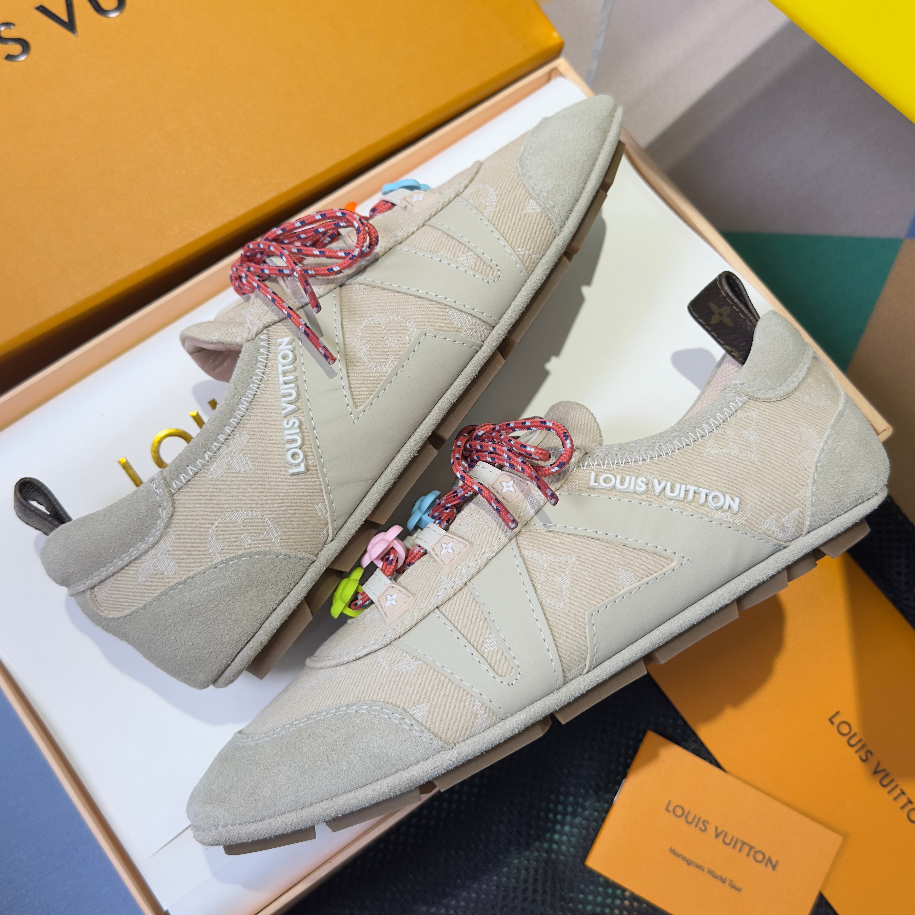 LV 26S SNEAKERINA SNEAKERS IN BEIGE MONOGRAM CANVAS AND SUEDE