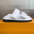 LV 26S PADDED SLIDES 40MM IN WHITE CALFSKIN MONOGRAM