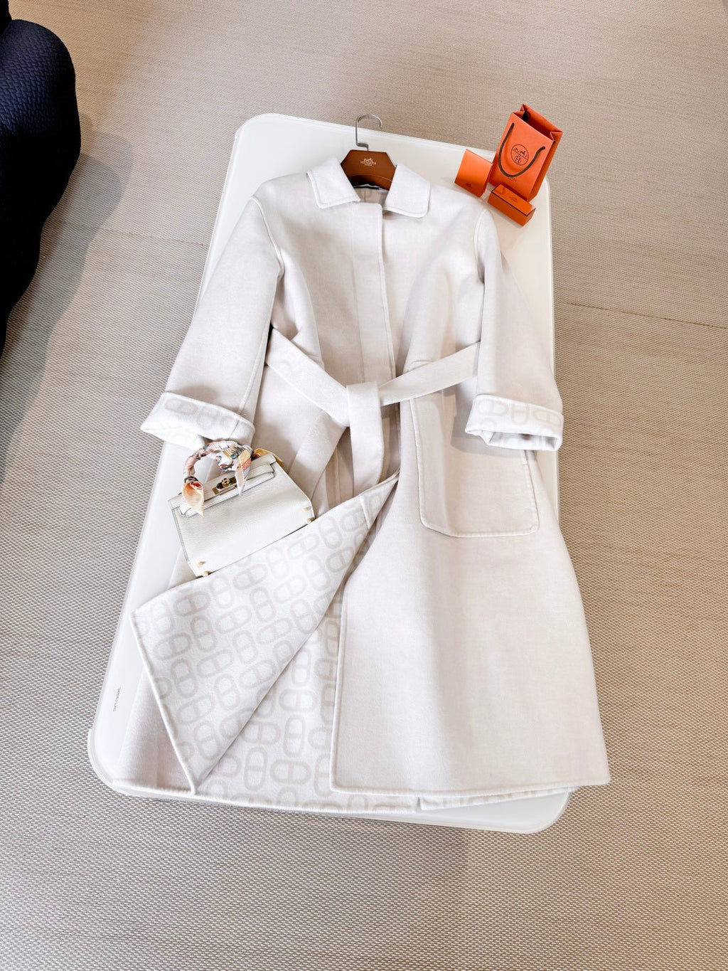 HERMES 25S BELTED CASHMERE PEACOAT 268