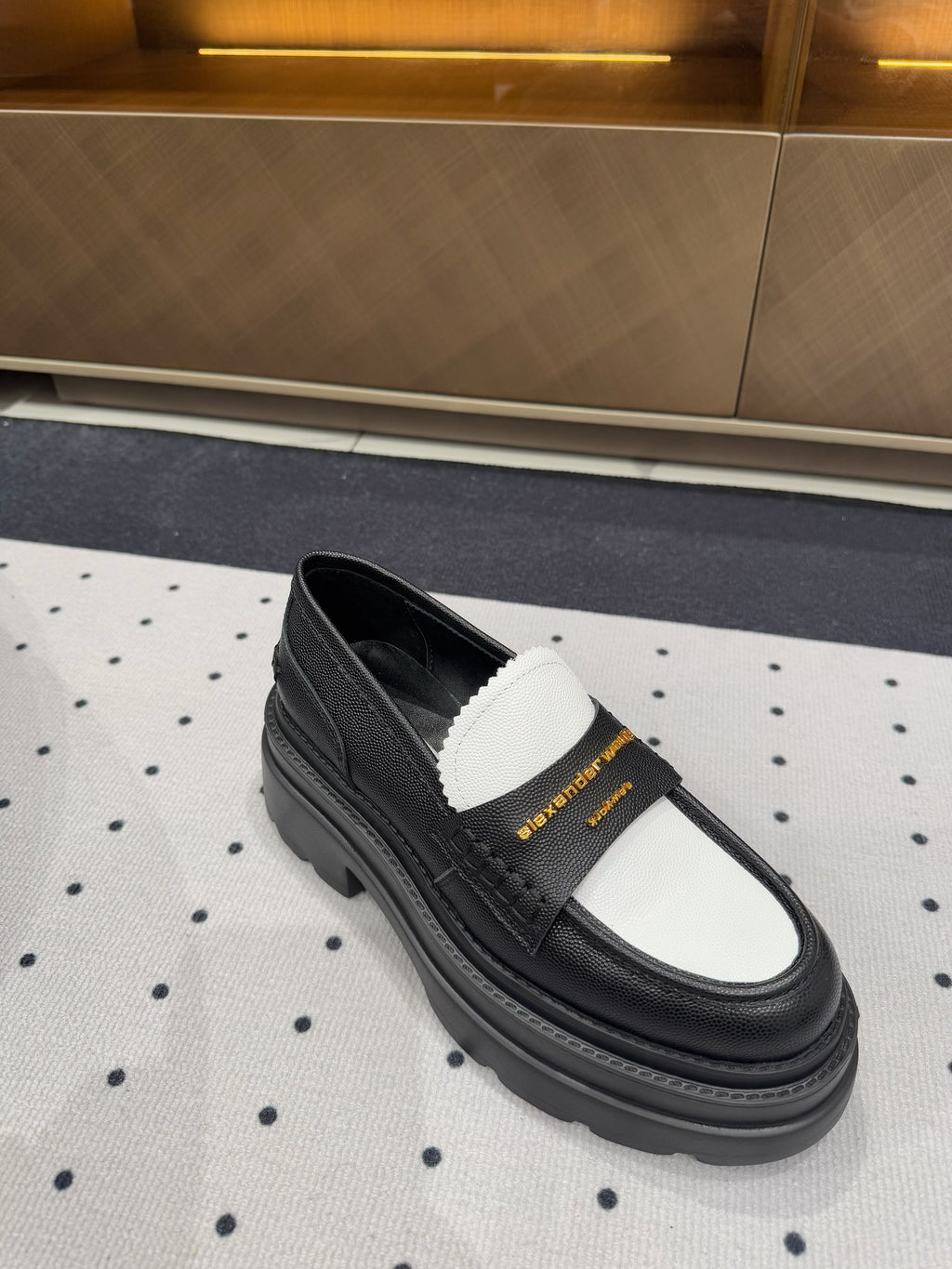 CARTER PLATFORM LOAFER 75MM IN WHITE MIX BLACK COWHIDE