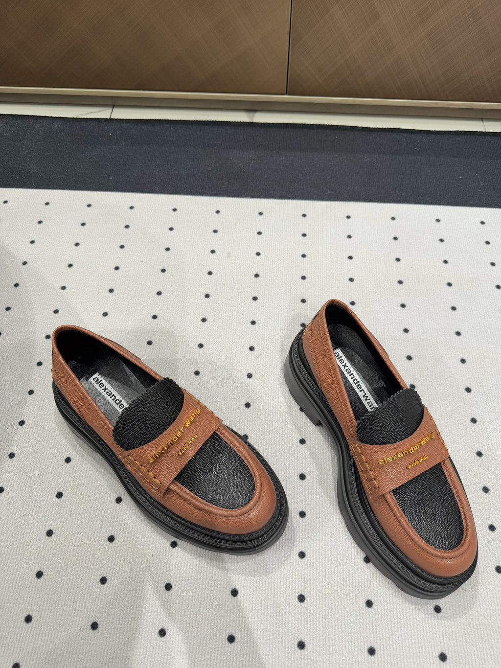 CARTER PLATFORM LOAFER 75MM IN BROWN MIX BLACK COWHIDE