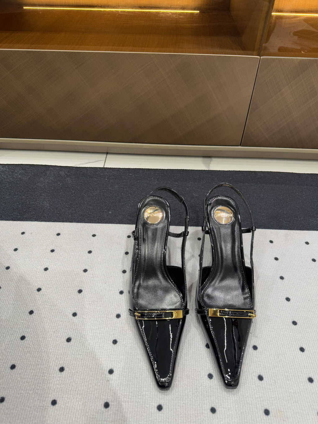 YSL 26S HEELED SLINGBACKS 75 MM IN BLACK GLOSSY CALFSKIN
