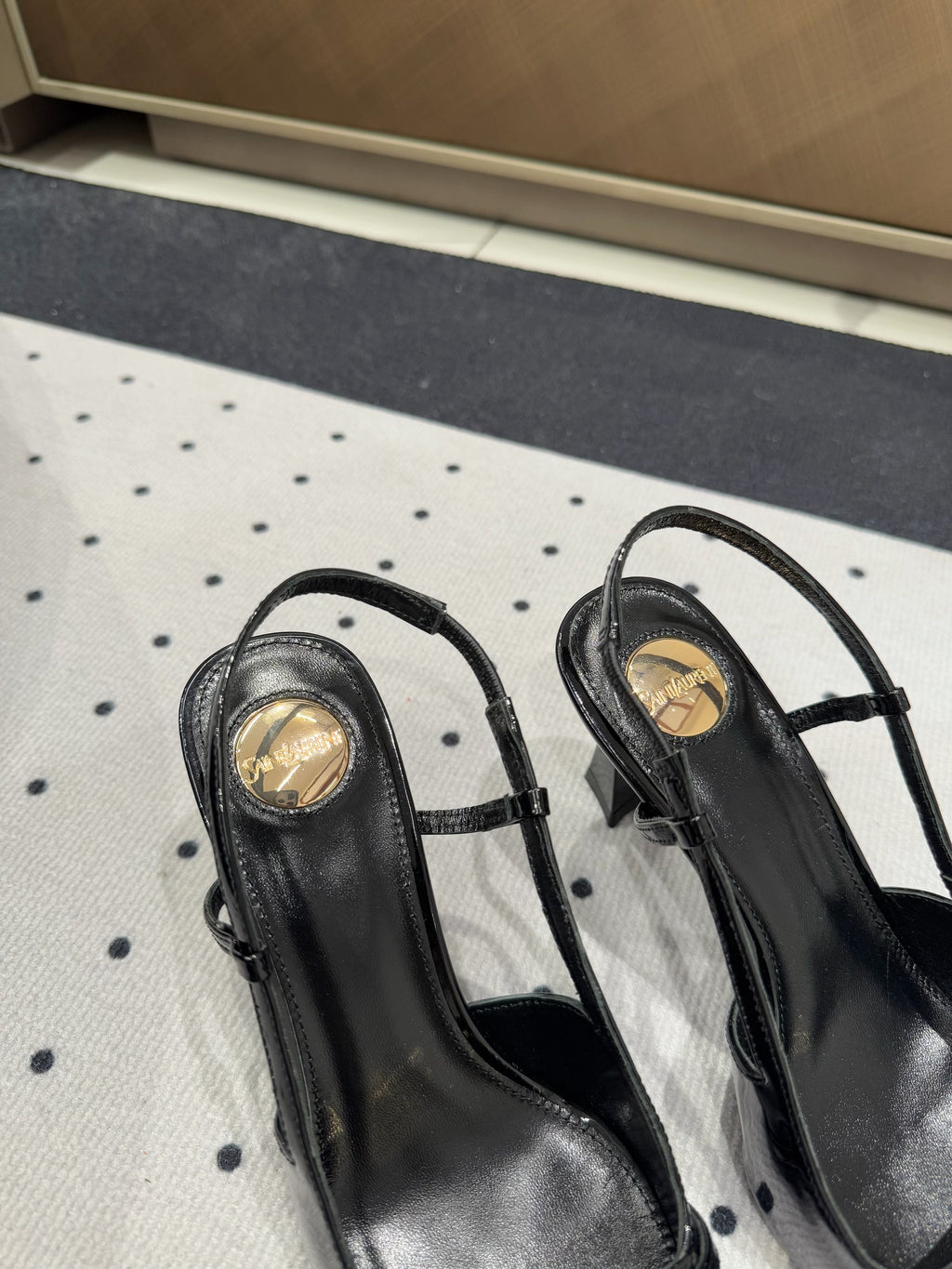 YSL 26S HEELED SLINGBACKS 75 MM IN BLACK GLOSSY CALFSKIN