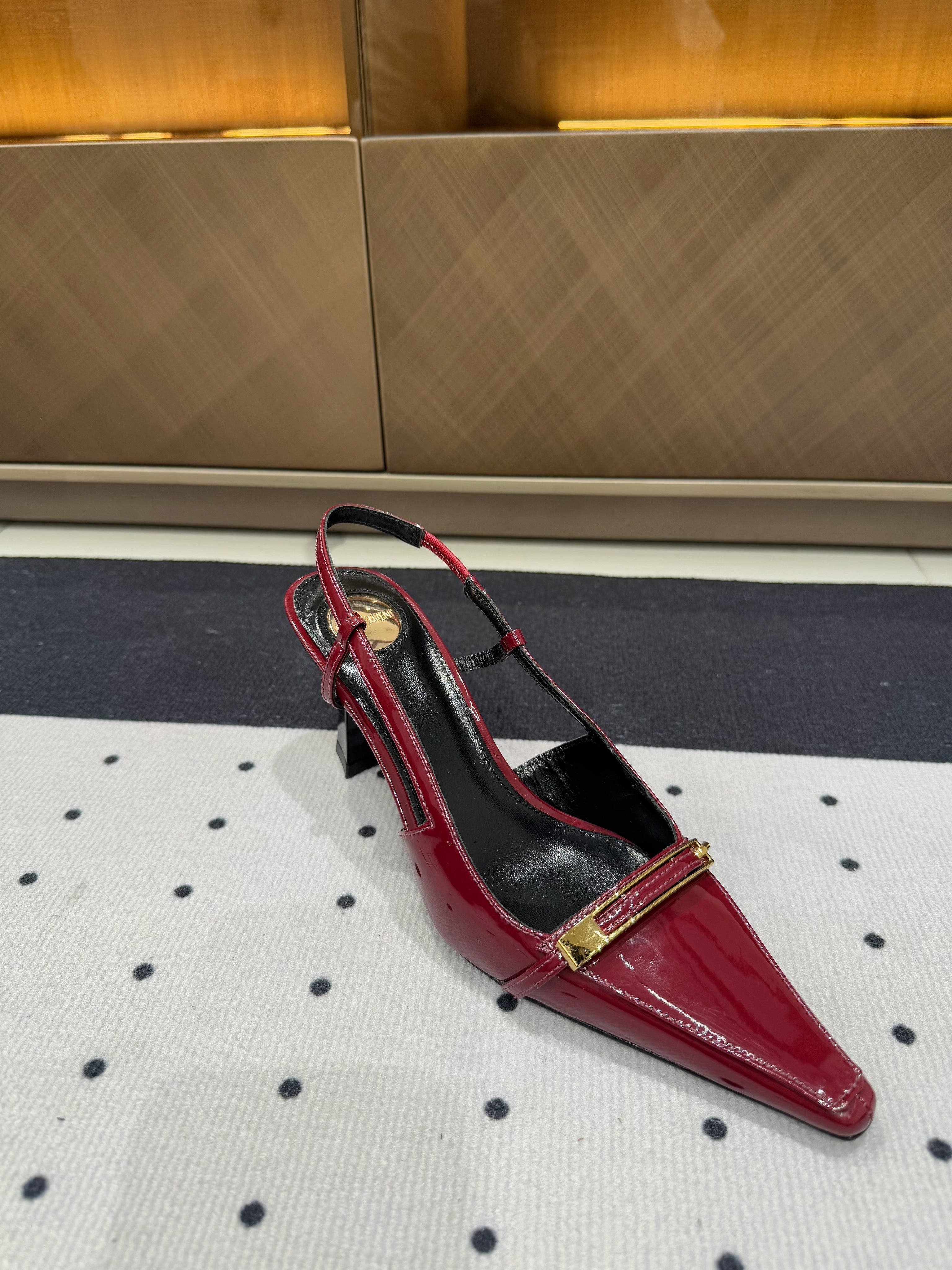 YSL 26S HEELED SLINGBACKS 75 MM IN DARK RED GLOSSY CALFSKIN
