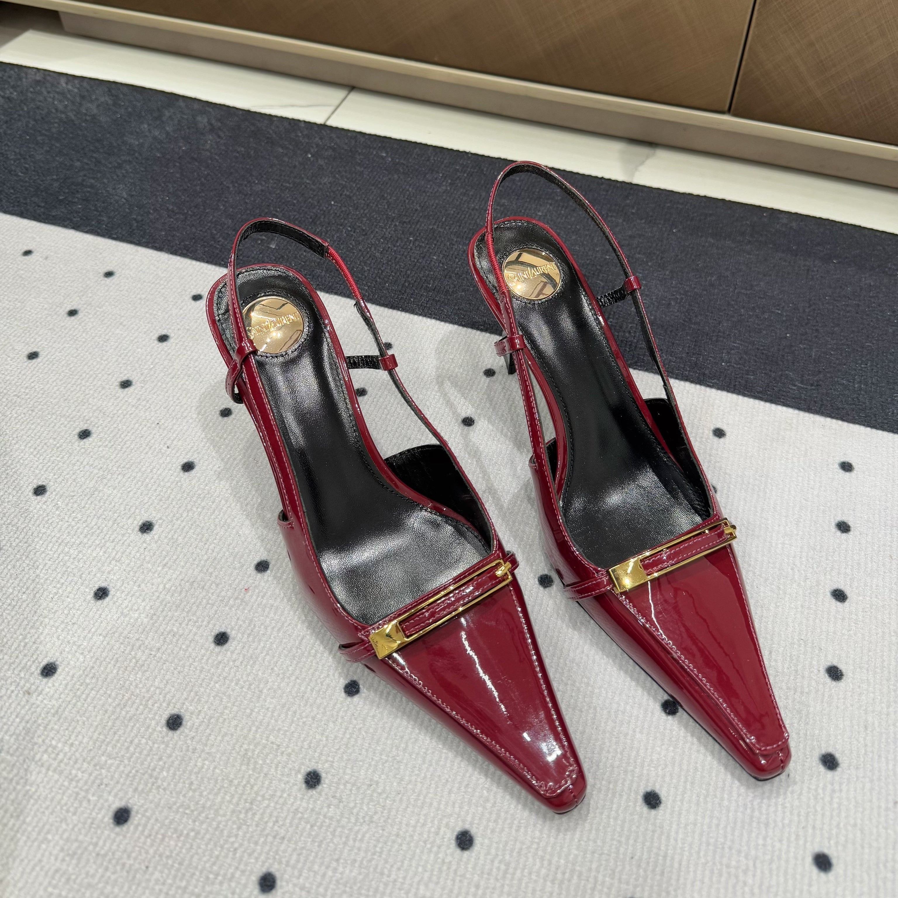 YSL 26S HEELED SLINGBACKS 75 MM IN DARK RED GLOSSY CALFSKIN