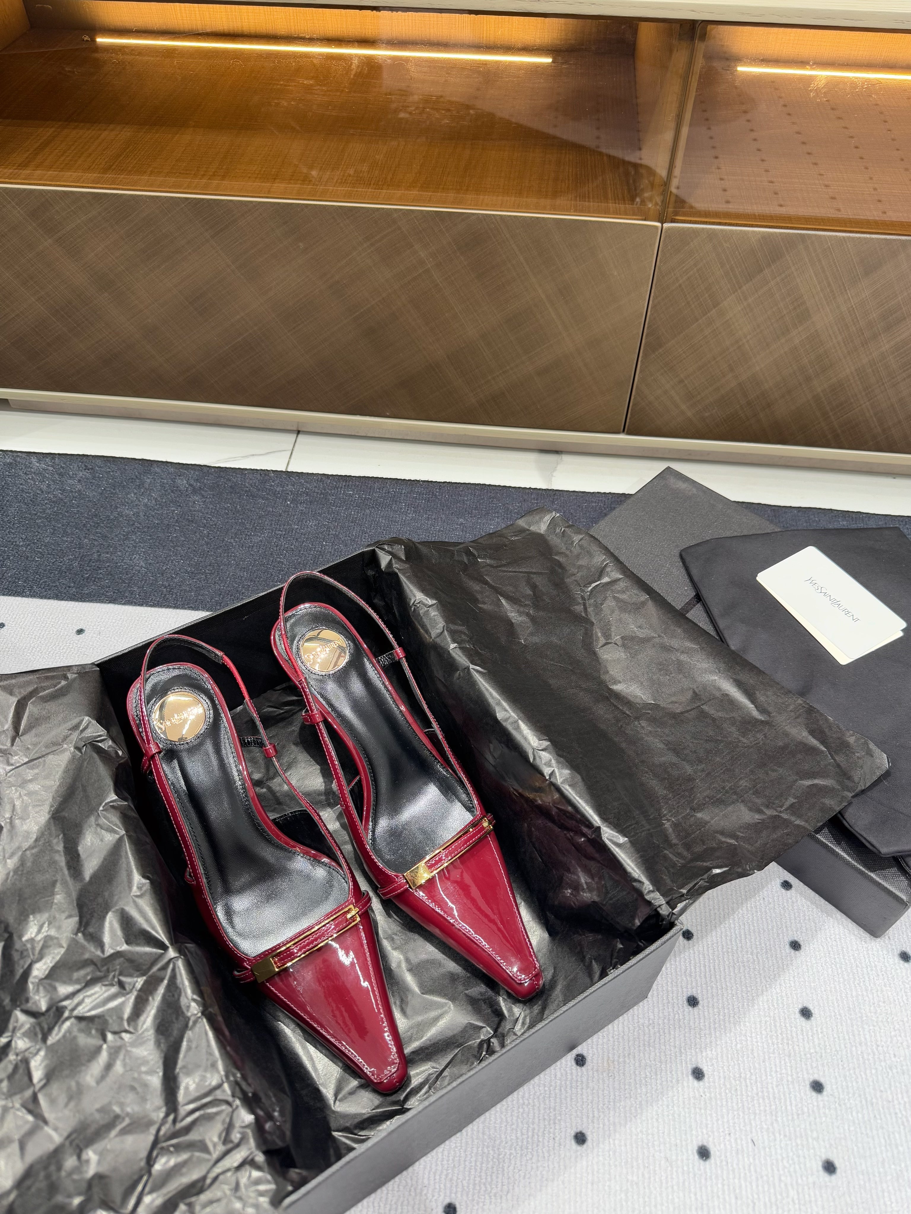 YSL 26S HEELED SLINGBACKS 75 MM IN DARK RED GLOSSY CALFSKIN