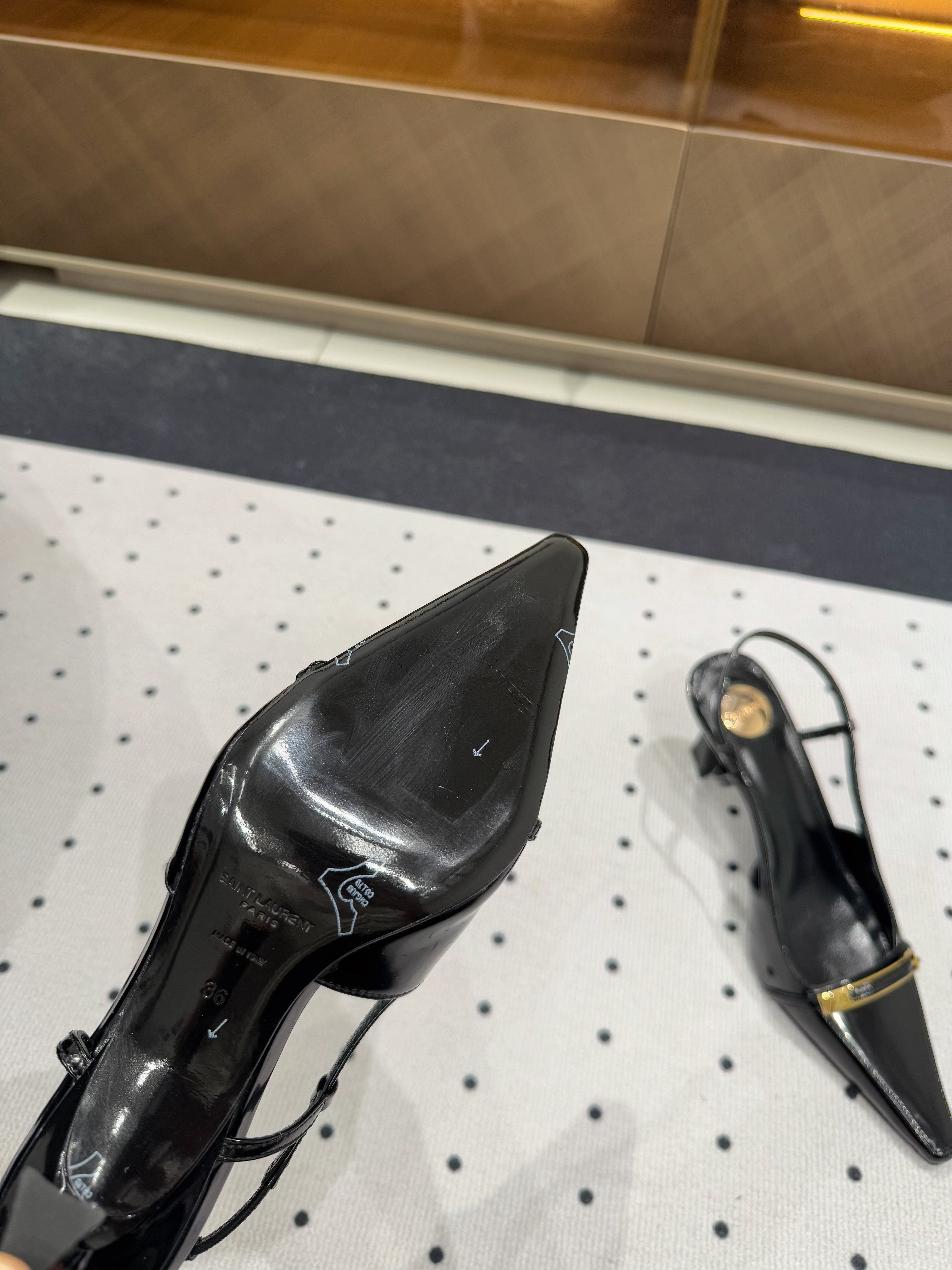 YSL 26S HEELED SLINGBACKS 75 MM IN BLACK PATENT CALFSKIN