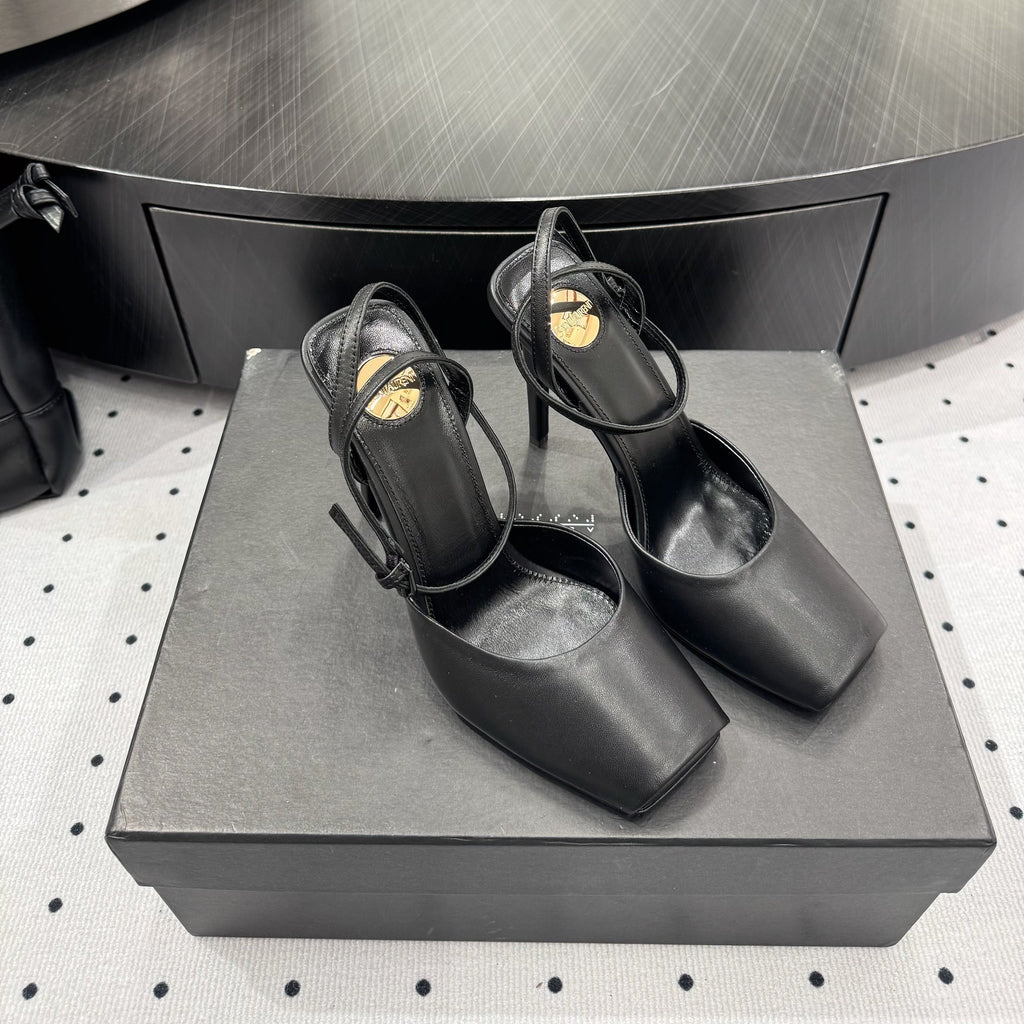 YSL 26S SQUARE-TOE HIGH HEELS 105 MM IN BLACK CALFSKIN