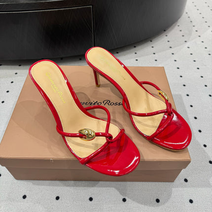GIANVITO ROSSI 26S STRAPPY HEEL SANDALS 80 MM IN RED PATENT LAMBSKIN
