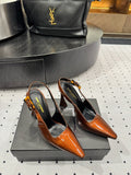 YSL 26S SLINGBACK HEELS 105 MM IN DARK ORANGE GLOSSY CALFSKIN WITH BUCKLE CLOSURE