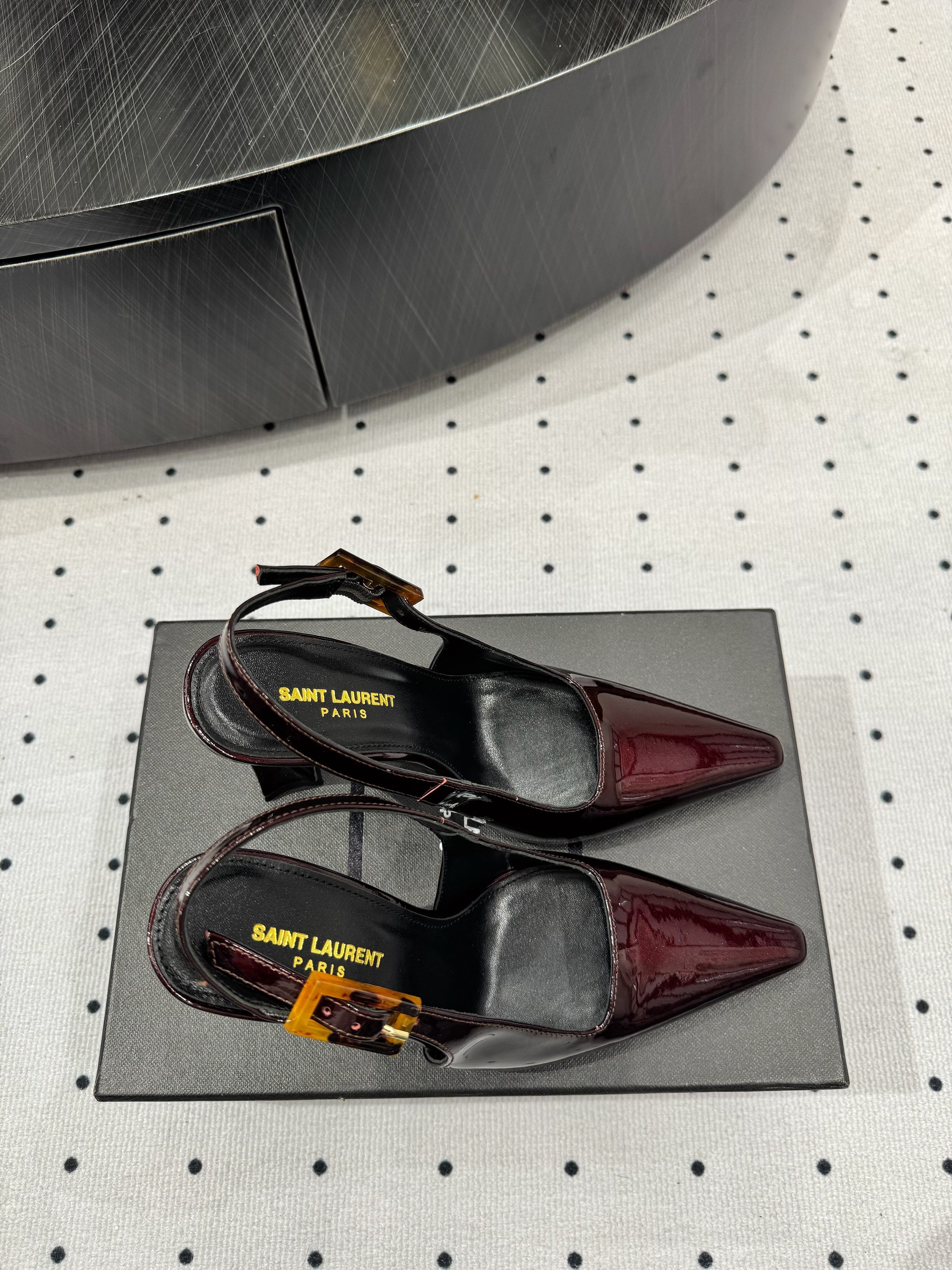 YSL 26S SLINGBACK HEELS 105 MM IN DARK RED GLOSSY CALFSKIN WITH BUCKLE CLOSURE